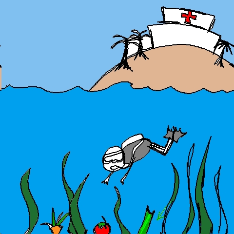 hospital, diver, celery