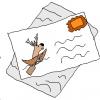 envelope, rowboat, deer